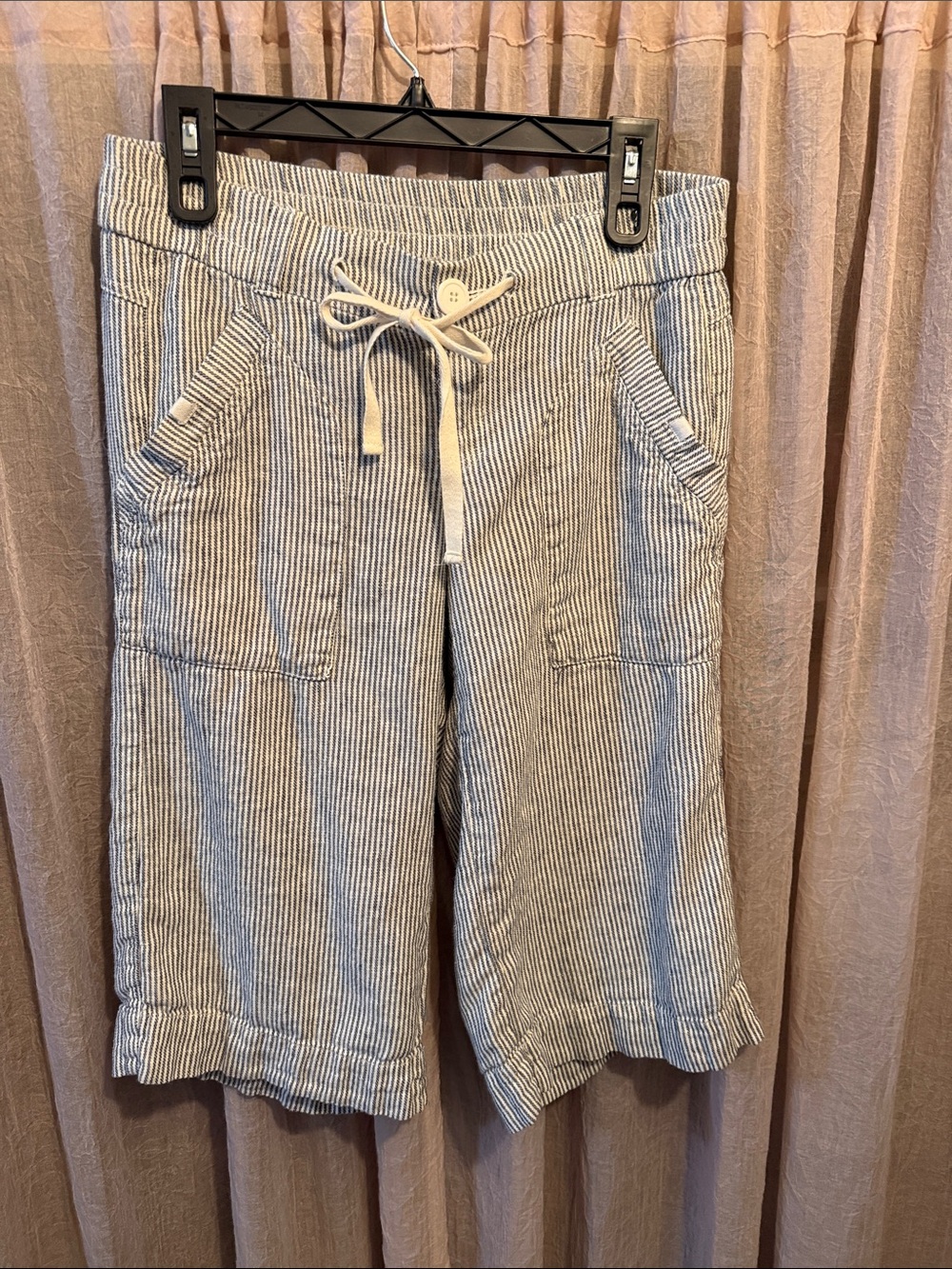 Rewind Blue and White Striped Cropped Wide-Leg Pants